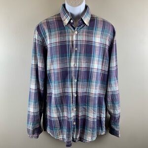Haupt Mens plaid Cotton linen blend Modern fit  button down shirt large‎ 16.5